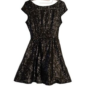 Black Sequin Dress Junior Sz 5/6 Fit & Flare Prom Y2K Party HOCO Glam Pagent